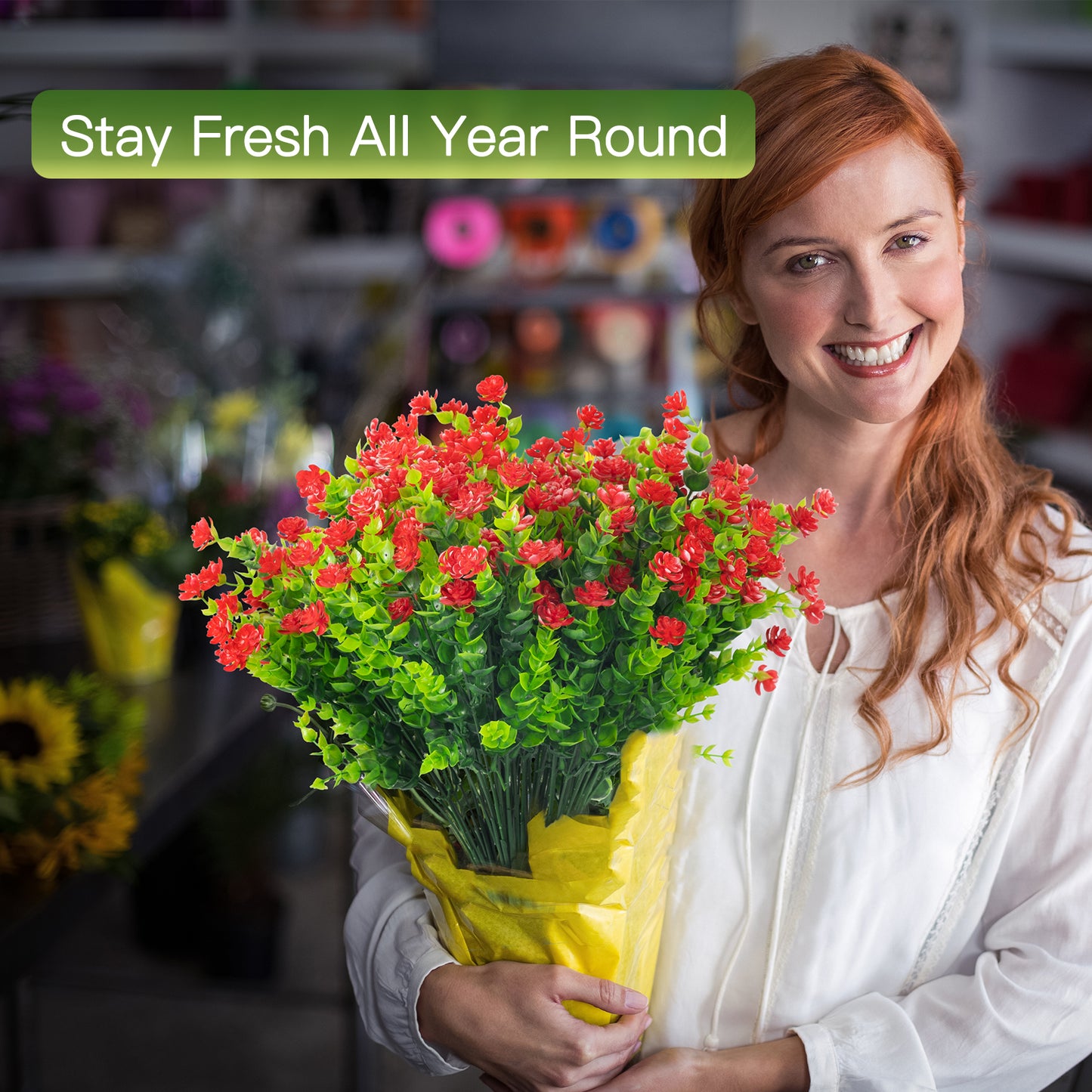 Moulyan 12 Bundles Artificial Fake Flowers, Faux Outdoor Plastic Plants UV Resistant Fake Outdoor Flowers Outside Outdoor Decoration Garden Porch Window Box Home Wedding Décor