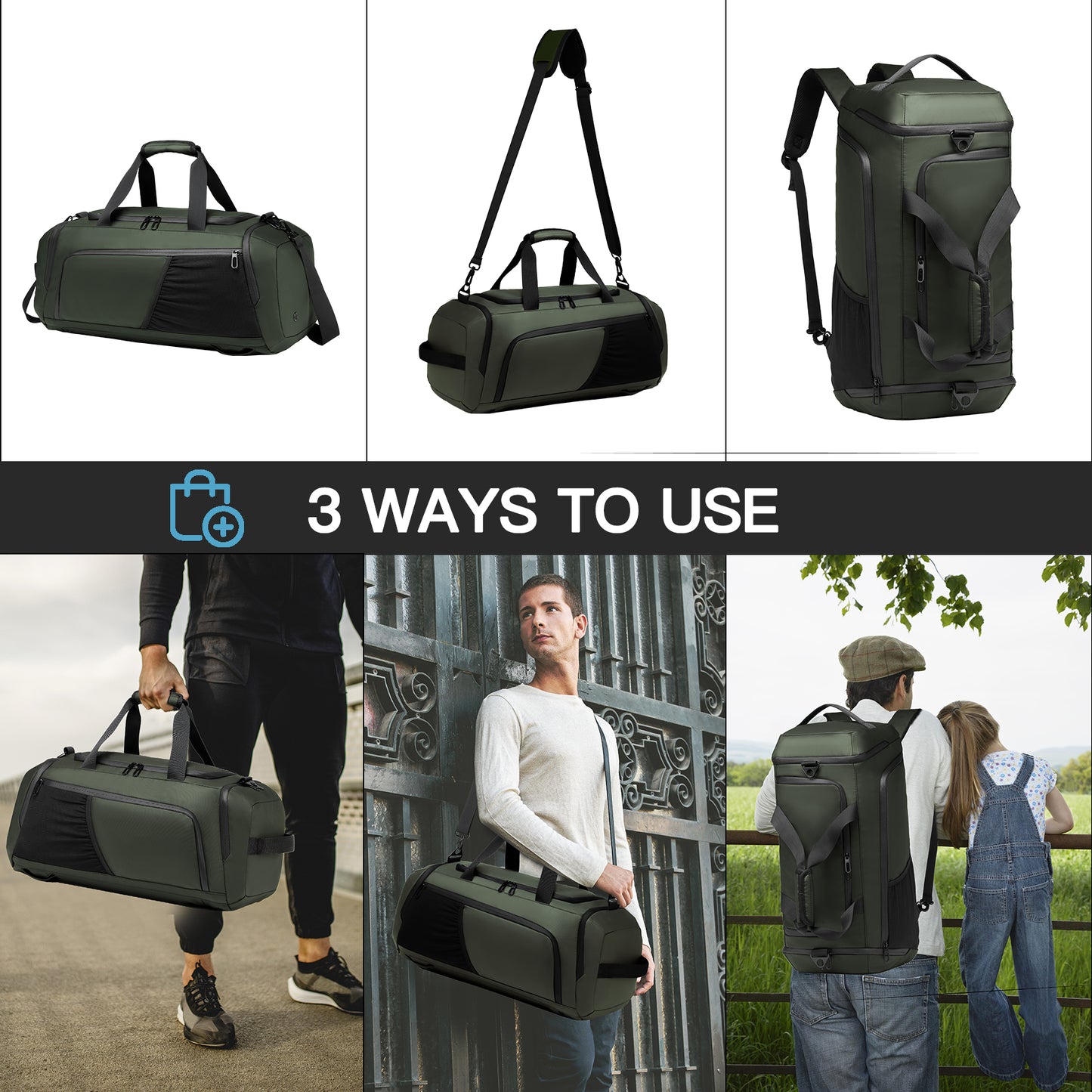Moulyan Gym Duffle Bag Waterproof Sports Duffel Bags Travel Weekender Bag for Men Women Overnight Bag with Shoes Compartment