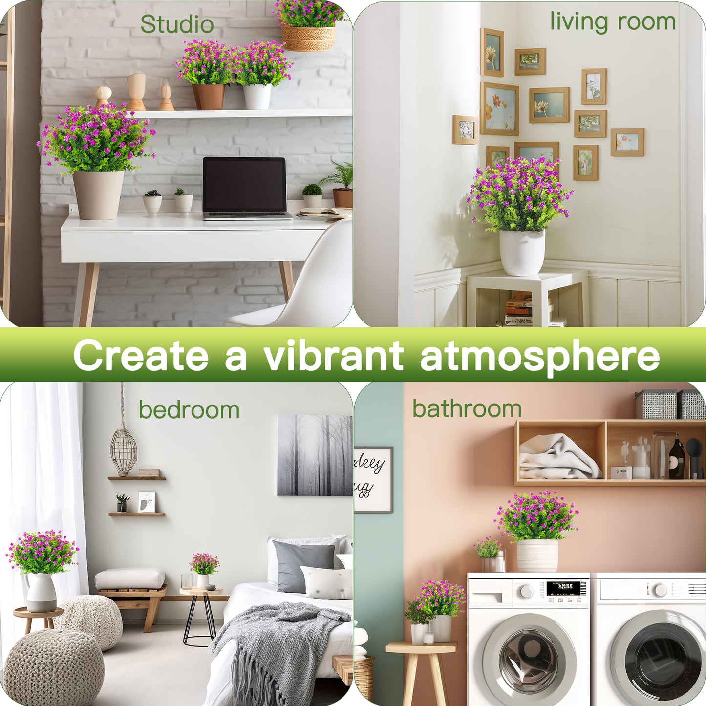 Moulyan 12 Bundles Artificial Fake Flowers, Faux Outdoor Plastic Plants UV Resistant Shrubs Outside Indoor Decorations