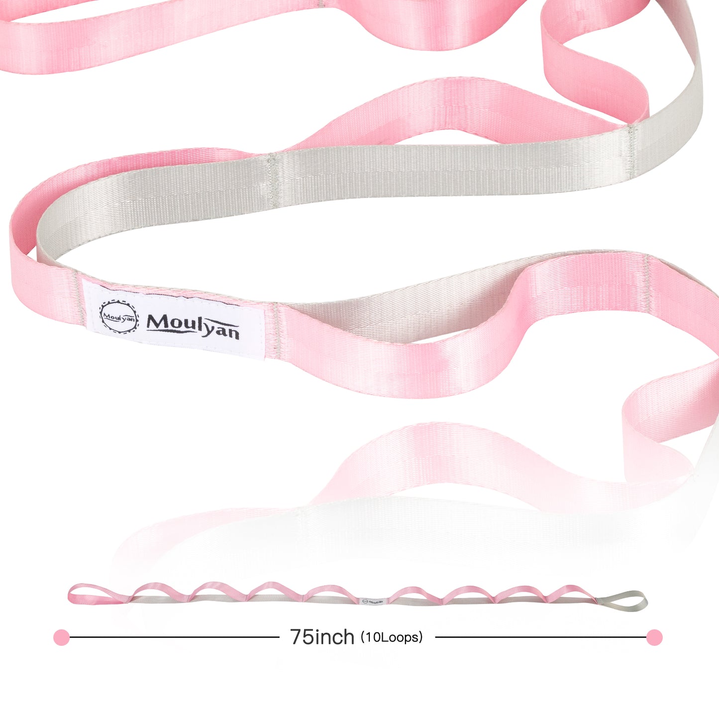 Moulyan Stretching Strap Yoga Strap for Physical Therapy,10 Loops Yoga Straps for Stretching,Non-Elastic Stretch Strap for Pilates, Flexibility, Exercise, Stretch Band Women Men