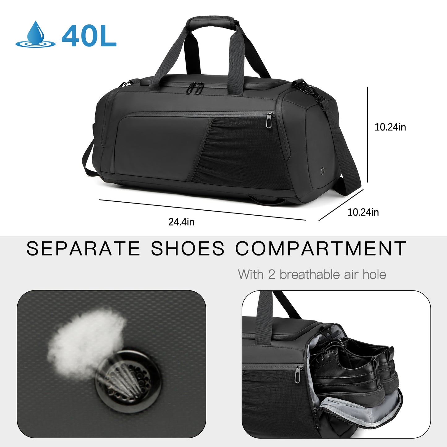 Moulyan Gym Duffle Bag Waterproof Sports Duffel Bags Travel Weekender Bag for Men Women Overnight Bag with Shoes Compartment