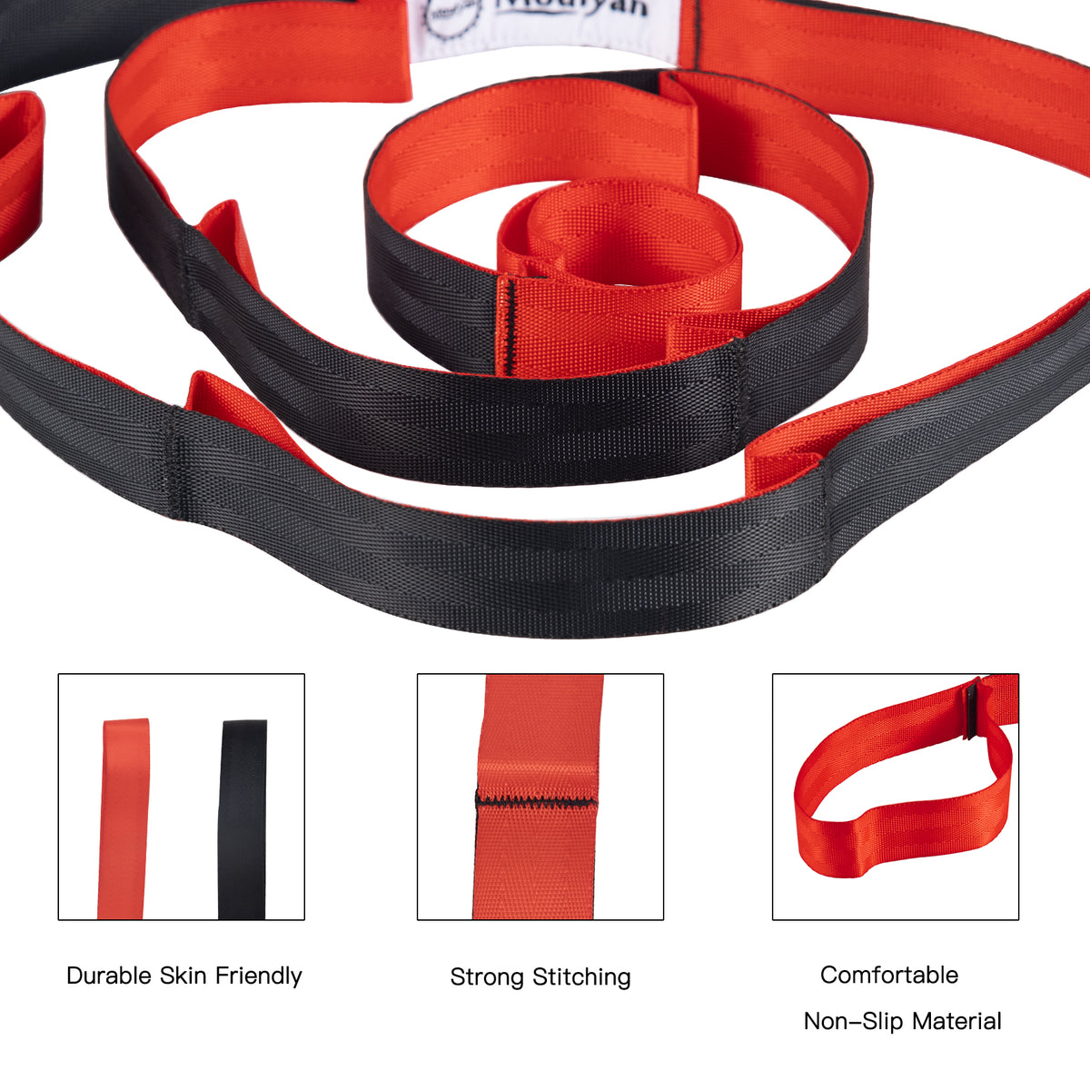 Stretching Strap Yoga Strap for Physical Therapy,10 Loops Yoga Straps for Stretching,Non-Elastic Stretch Strap for Pilates, Flexibility, Exercise, Stretch Band Women Men