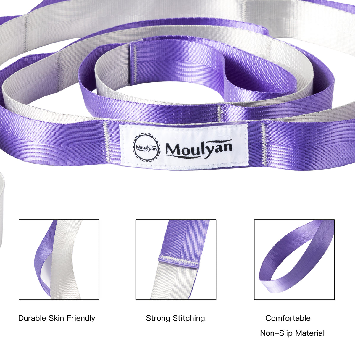 Stretching Strap Yoga Strap for Physical Therapy,10 Loops Yoga Straps for Stretching,Non-Elastic Stretch Strap for Pilates, Flexibility, Exercise, Stretch Band Women Men