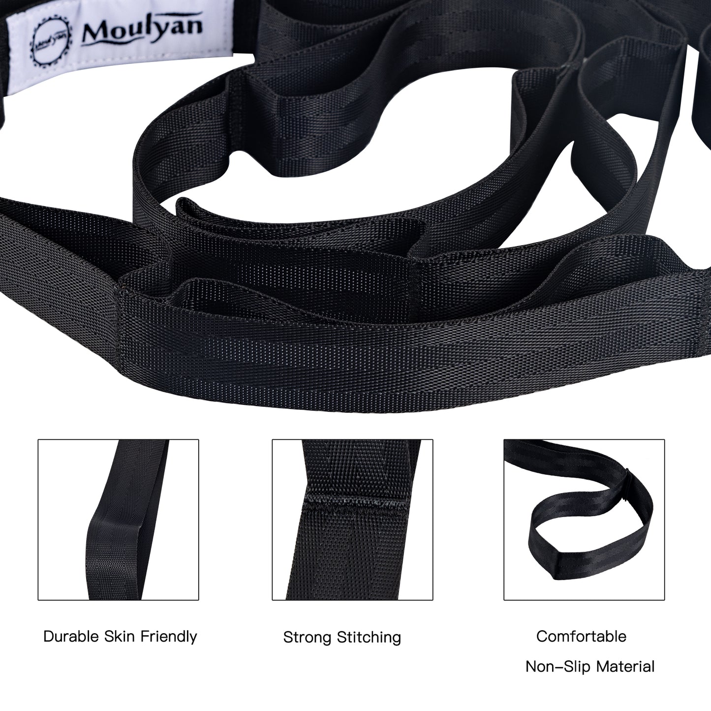 Stretching Strap Yoga Strap for Physical Therapy,10 Loops Yoga Straps for Stretching,Non-Elastic Stretch Strap for Pilates, Flexibility, Exercise, Stretch Band Women Men