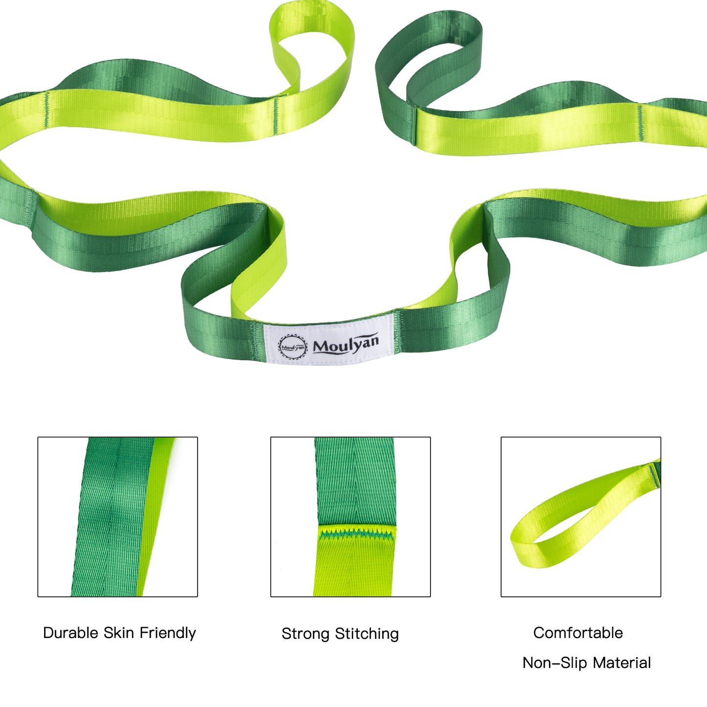 Stretching Strap Yoga Strap for Physical Therapy,10 Loops Yoga Straps for Stretching,Non-Elastic Stretch Strap for Pilates, Flexibility, Exercise, Stretch Band Women Men