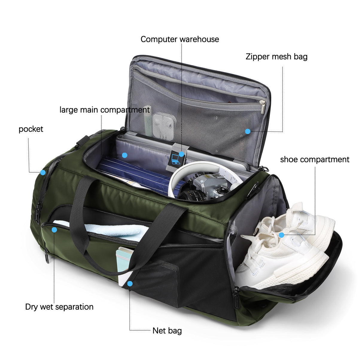 Moulyan Gym Duffle Bag Waterproof Sports Duffel Bags Travel Weekender Bag for Men Women Overnight Bag with Shoes Compartment