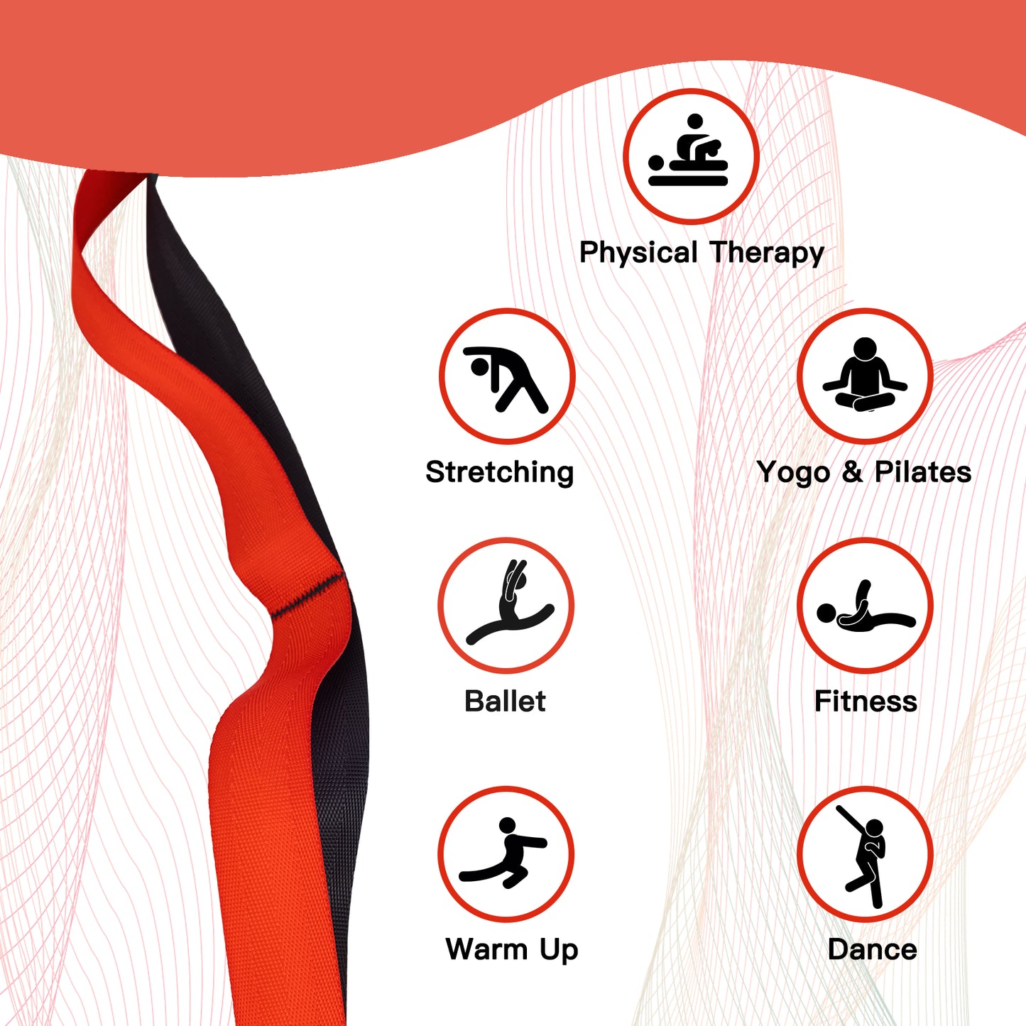 Stretching Strap Yoga Strap for Physical Therapy,10 Loops Yoga Straps for Stretching,Non-Elastic Stretch Strap for Pilates, Flexibility, Exercise, Stretch Band Women Men