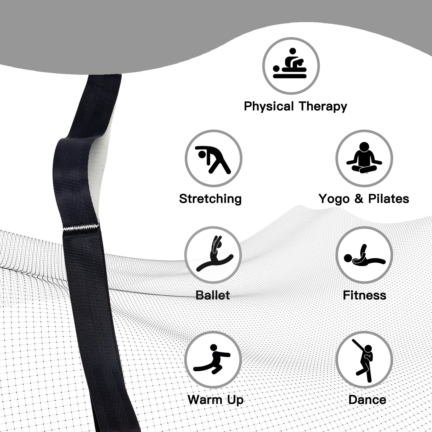 Stretching Strap Yoga Strap for Physical Therapy,10 Loops Yoga Straps for Stretching,Non-Elastic Stretch Strap for Pilates, Flexibility, Exercise, Stretch Band Women Men