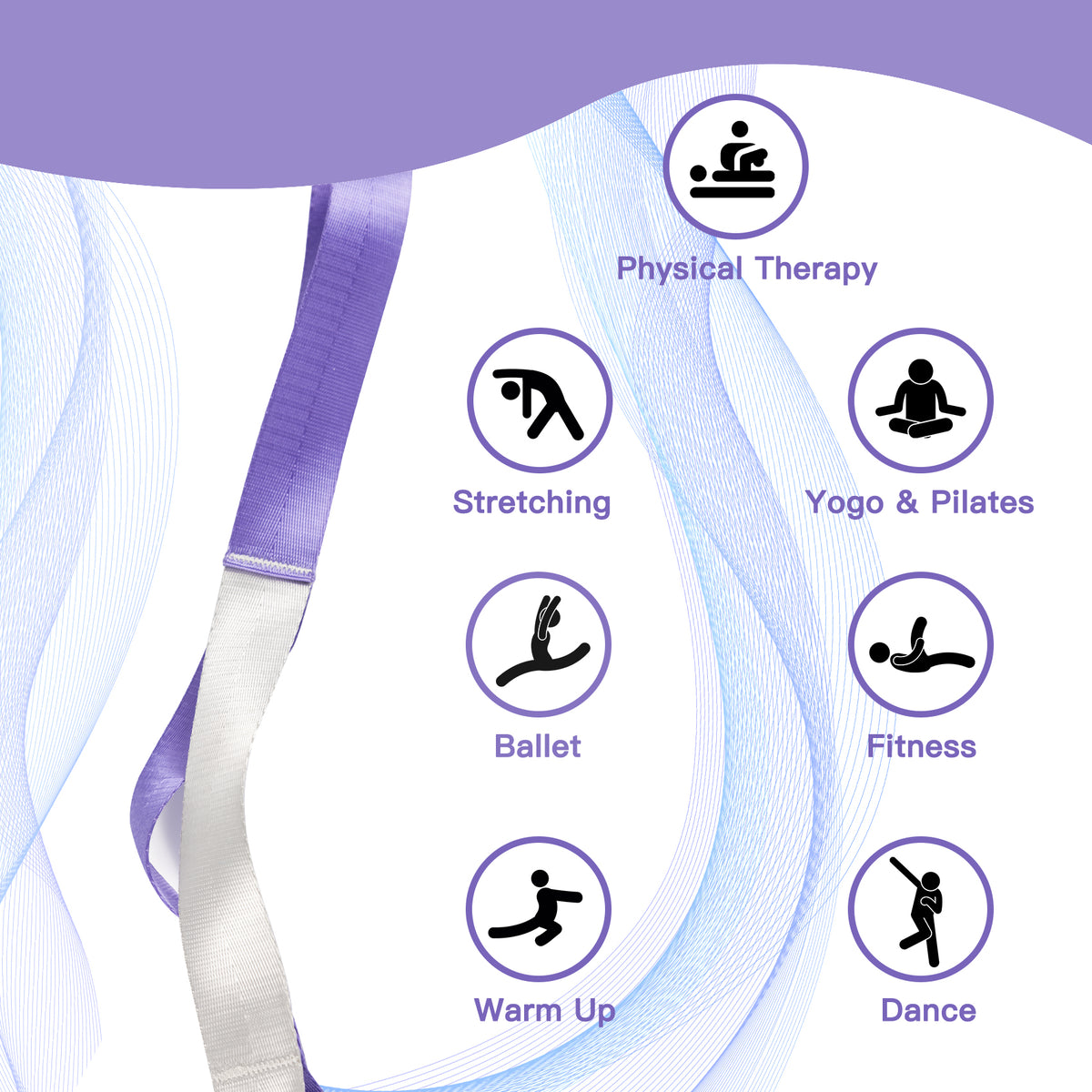 Stretching Strap Yoga Strap for Physical Therapy,10 Loops Yoga Straps for Stretching,Non-Elastic Stretch Strap for Pilates, Flexibility, Exercise, Stretch Band Women Men