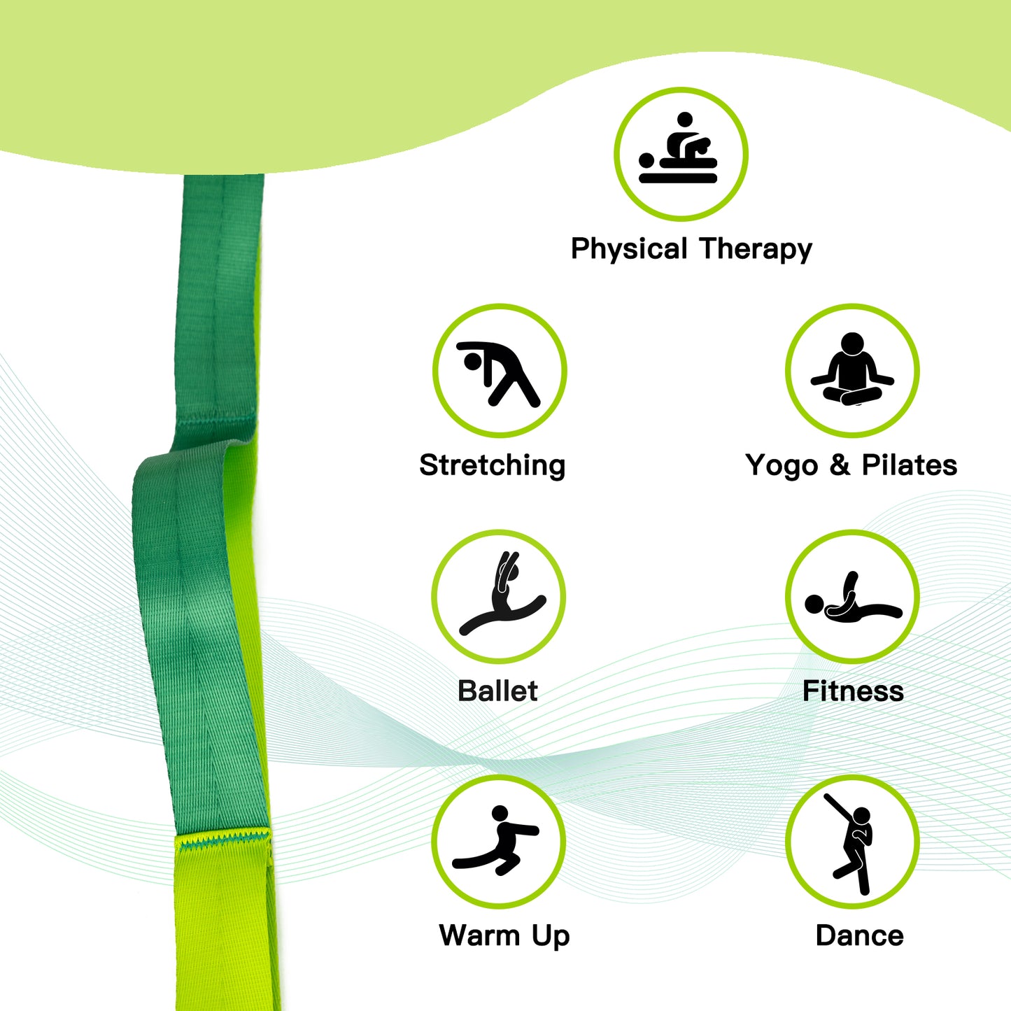 Stretching Strap Yoga Strap for Physical Therapy,10 Loops Yoga Straps for Stretching,Non-Elastic Stretch Strap for Pilates, Flexibility, Exercise, Stretch Band Women Men