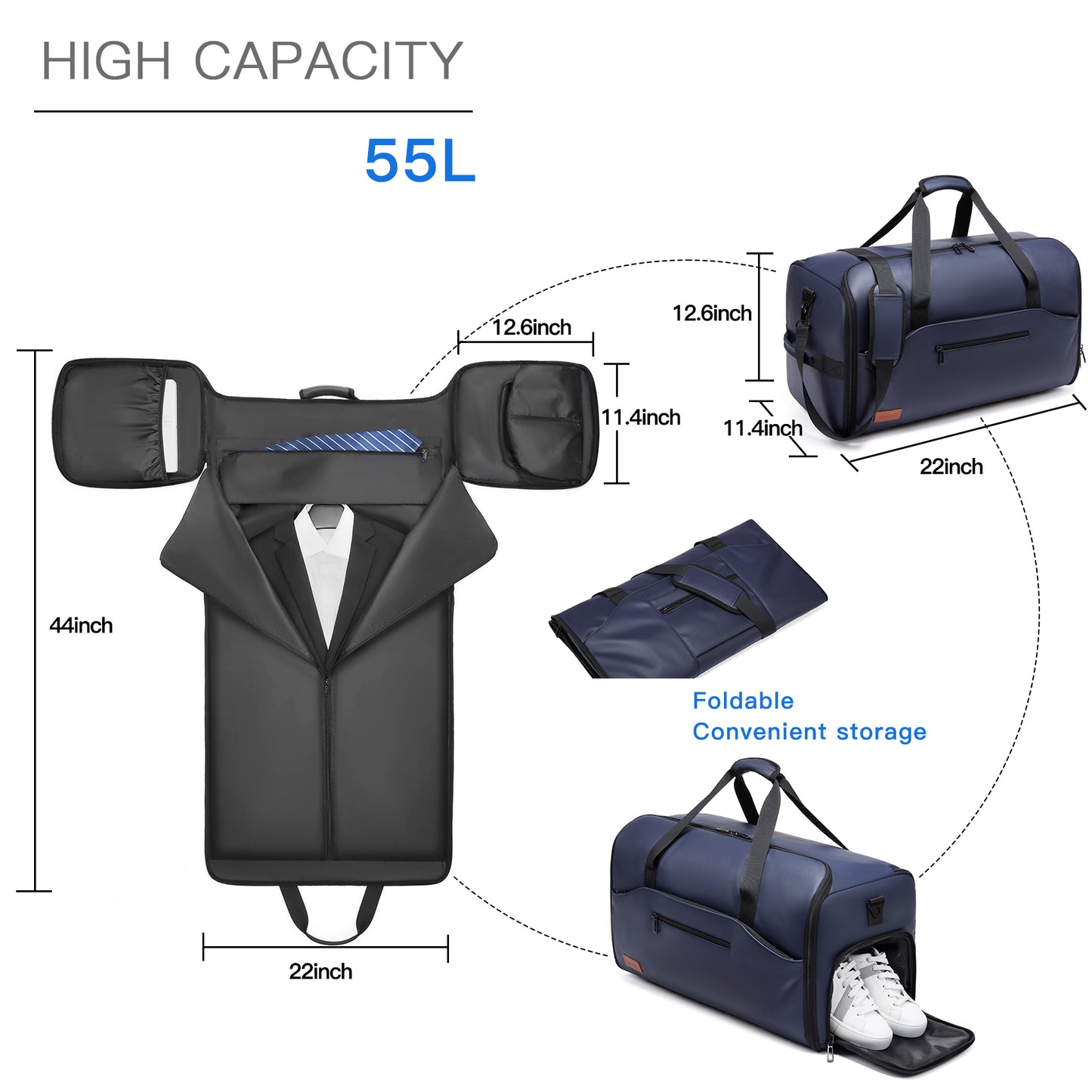 Moulyan Garment Duffle Bags for Travel,Moulyan Convertible Carry on Garment Bag with Shoe Compartment,3 in 1 Waterproof Travel Suit Bag with Shoulder Strap for Men Women