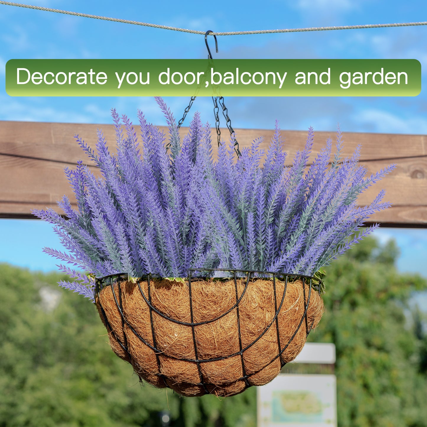 Moulyan 12 Bundles Fake Flowers Artificial Lavender Faux Plastic Purple Flowers for Home Wedding Kitchen Garden Patio Window Box