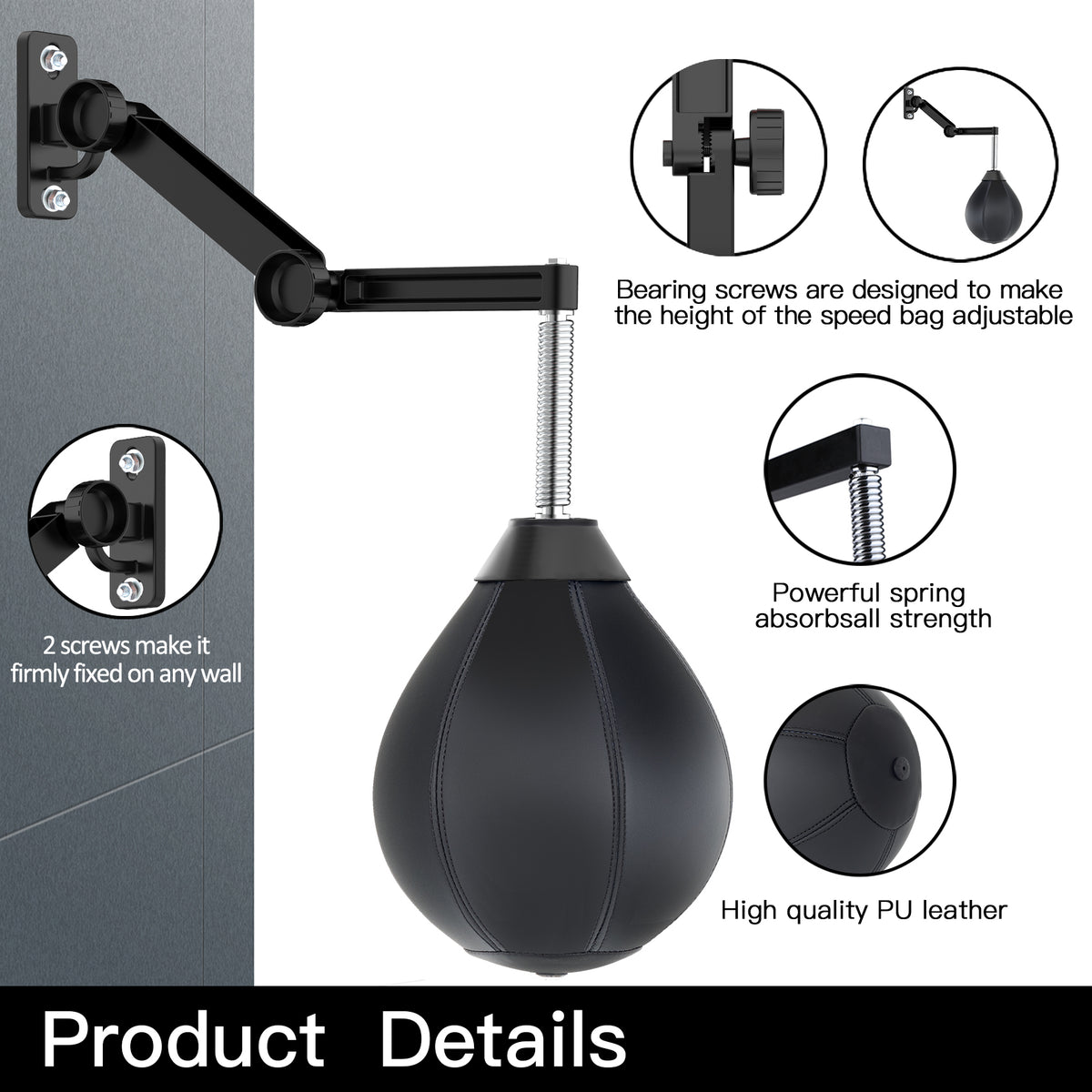 Moulyan Speed Bag for Boxing,Punching Bag Wall Mount Height Adjustable Boxing Reflex Ball Speed Bag for Boxing Boxing for Adults Men&Women Kids