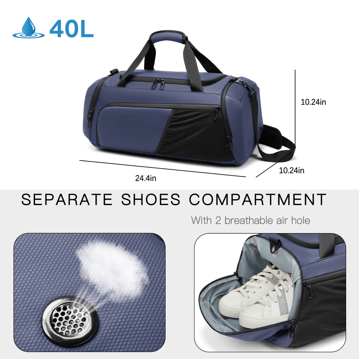 Moulyan Gym Duffle Bag Waterproof Sports Duffel Bags Travel Weekender Bag for Men Women Overnight Bag with Shoes Compartment