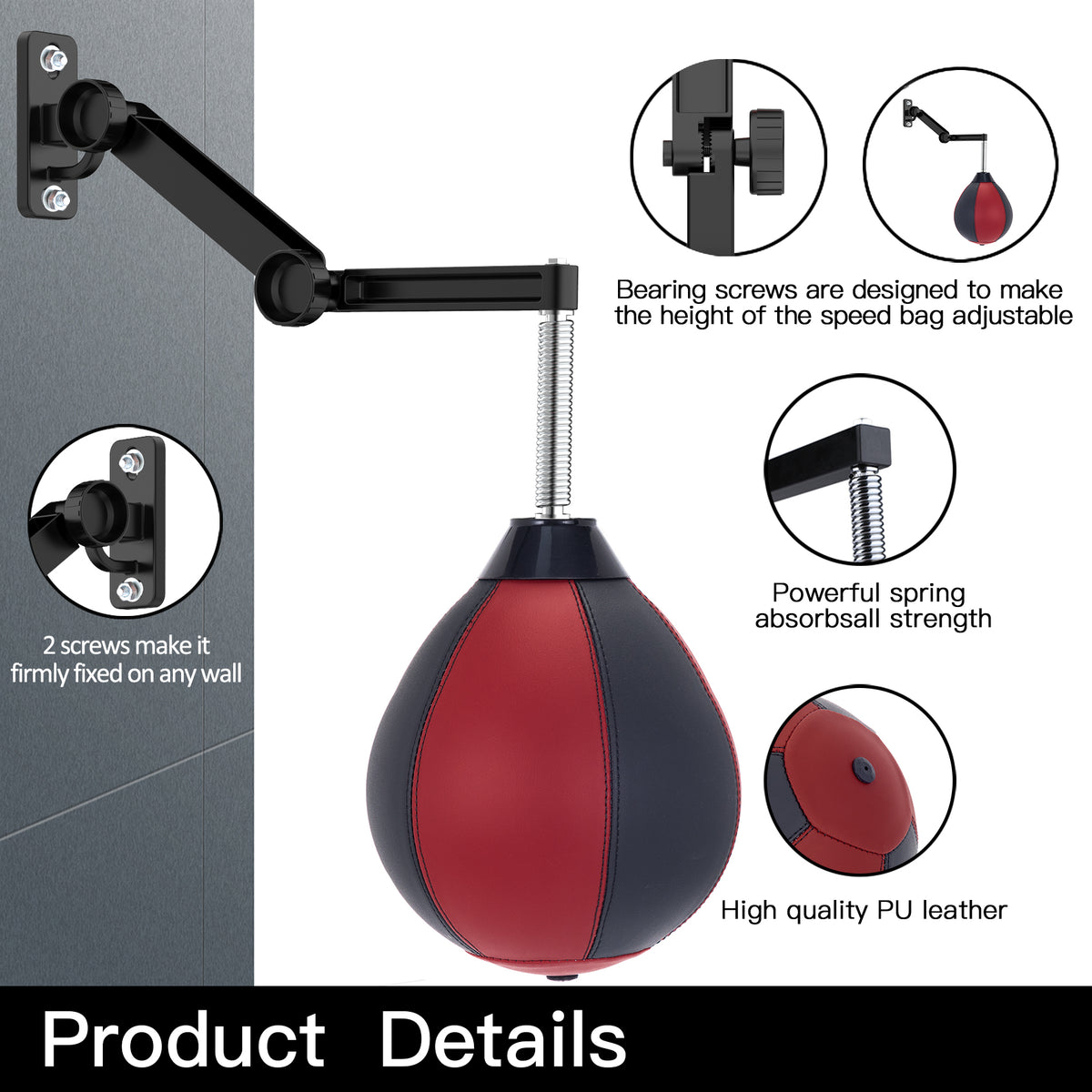 Moulyan Speed Bag for Boxing,Punching Bag Wall Mount Height Adjustable Boxing Reflex Ball Speed Bag for Boxing Boxing for Adults Men&Women Kids