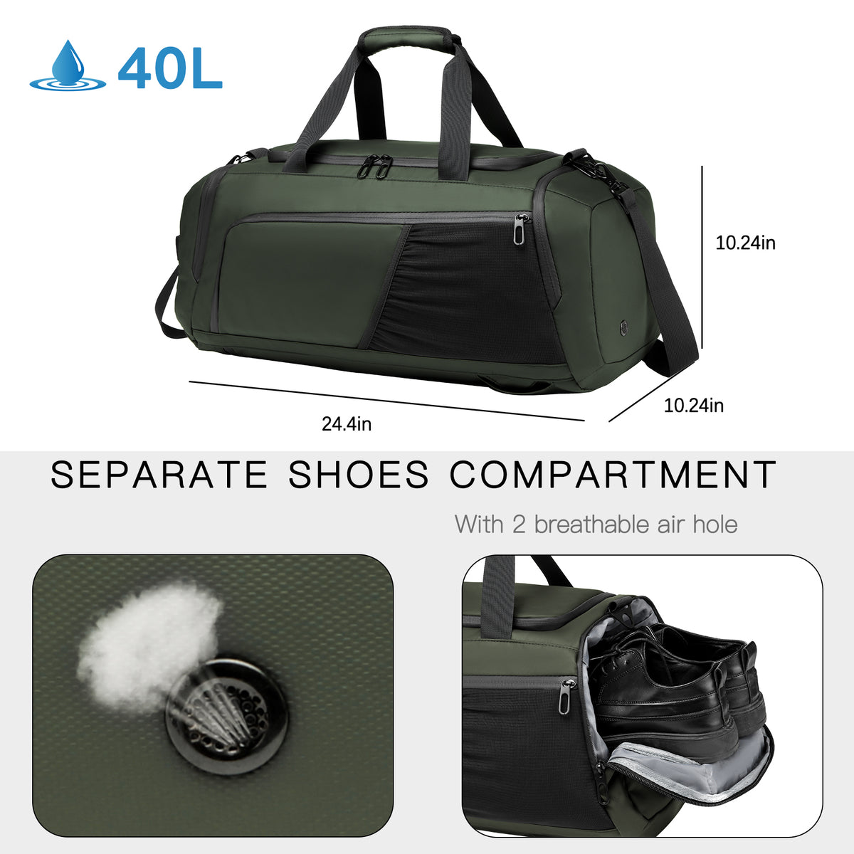 Moulyan Gym Duffle Bag Waterproof Sports Duffel Bags Travel Weekender Bag for Men Women Overnight Bag with Shoes Compartment