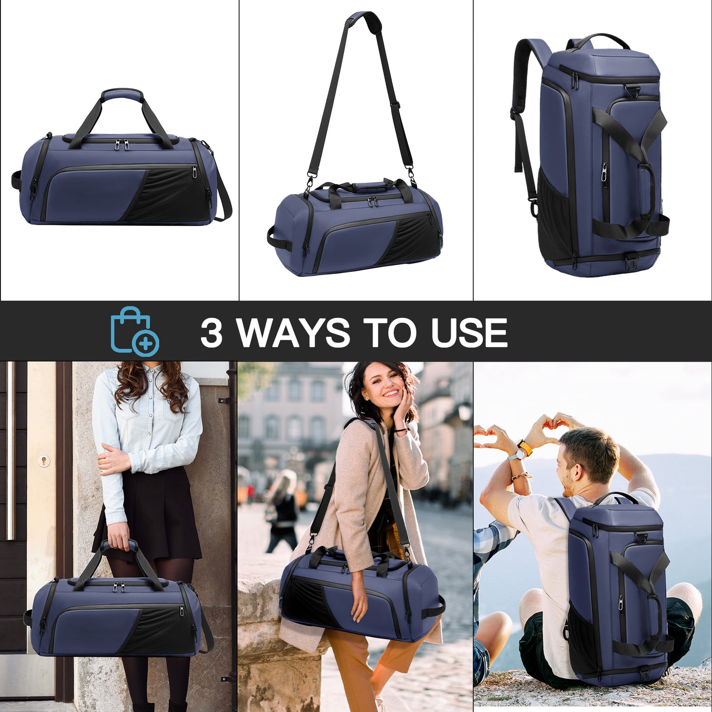 Moulyan Gym Duffle Bag Waterproof Sports Duffel Bags Travel Weekender Bag for Men Women Overnight Bag with Shoes Compartment