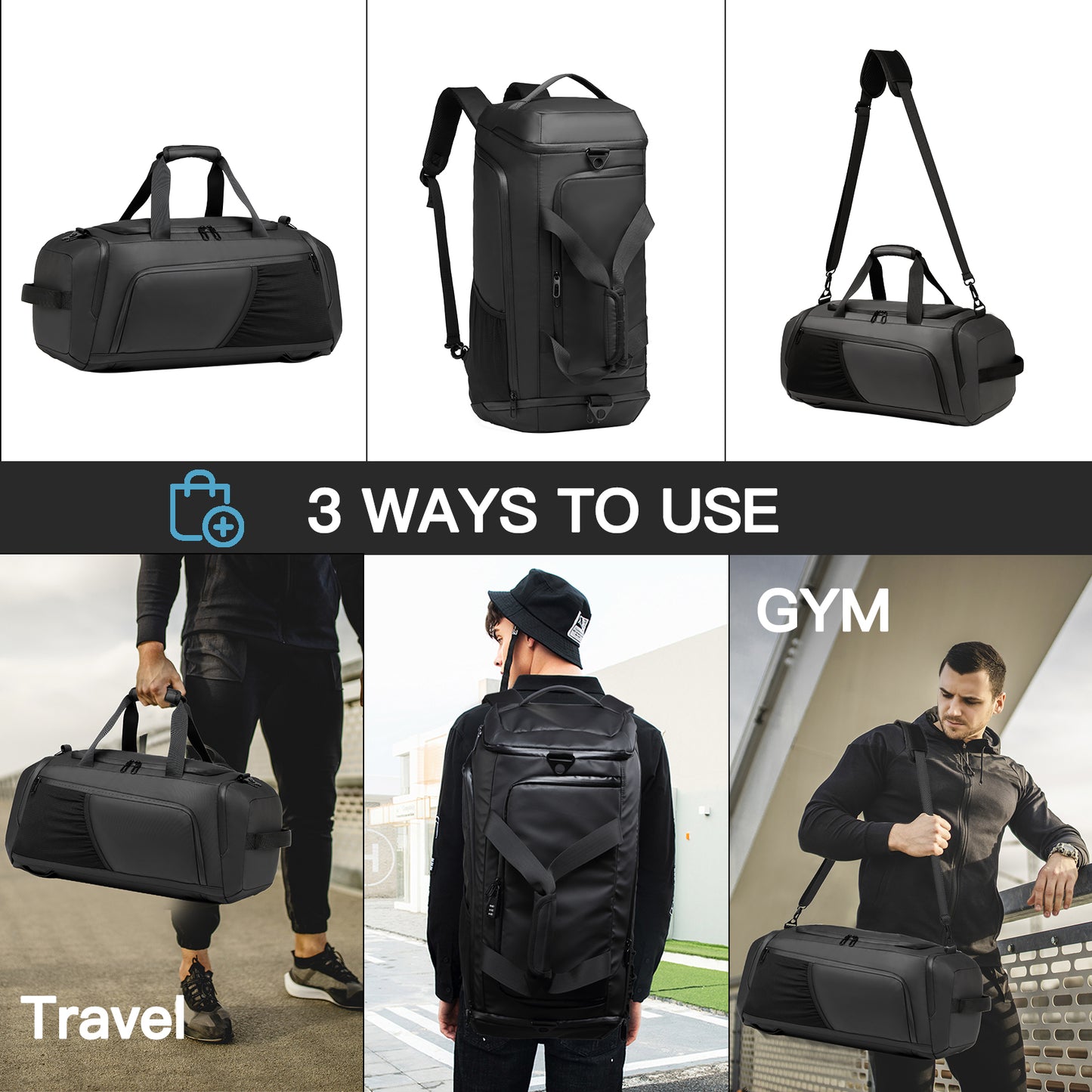 Moulyan Gym Duffle Bag Waterproof Sports Duffel Bags Travel Weekender Bag for Men Women Overnight Bag with Shoes Compartment