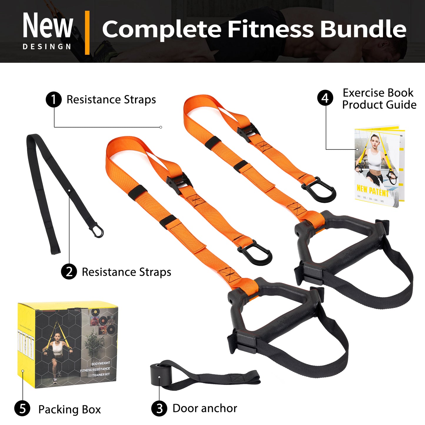 Moulyan Bodyweight Resistance Training Straps,Suspension Training straps Complete Home Gym Fitness Trainer kit for Full-Body Workout Easy Setup Gym Home Outdoors